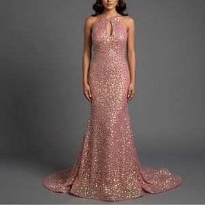 STUDIO 17 Sequin Coral Pink Gown Size 6